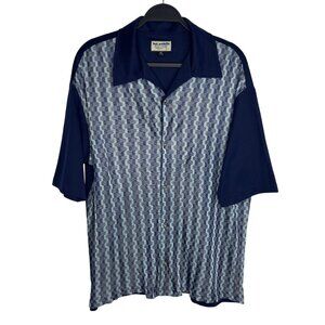 VTG bc ethic Lounge Mens XL Blue Geometric Bowling Shirt 3 Star Brand USA